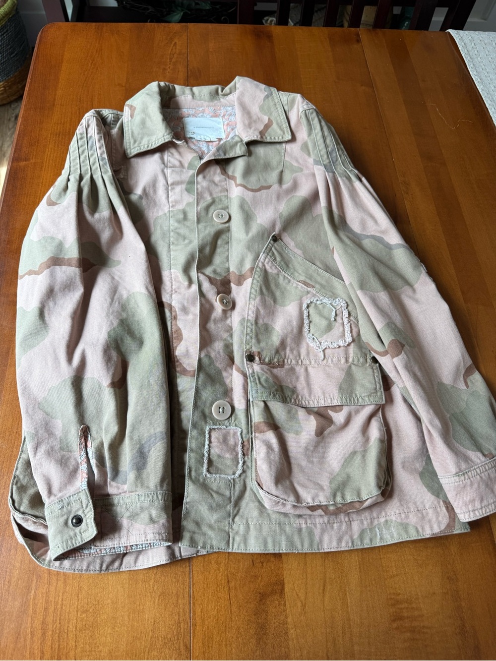 Anthropologie Pink and Sage Camouflage Jean Jacket